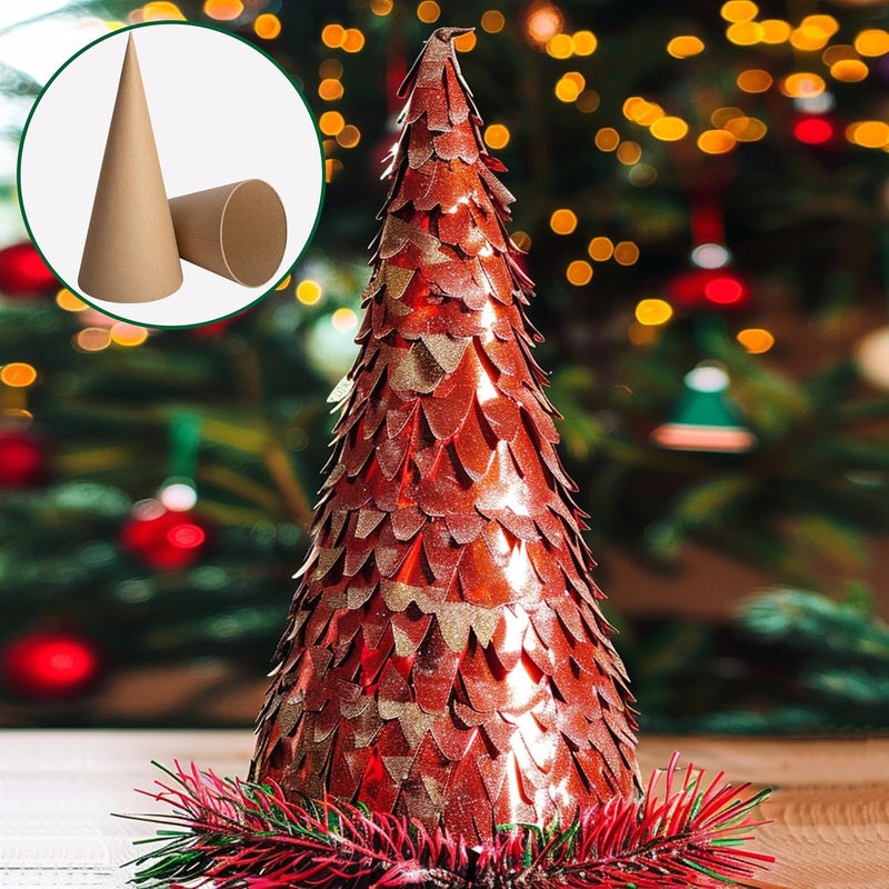 RunNico 6PCS Thick Christmas Paper Mache Trees, 13.8'' x 5.2'' Large Cardboard Craft Cones, Paper Mache Cones Open Bottom for Christmas Tree Gnomes Decorations DIY Art Crafts - Image 4